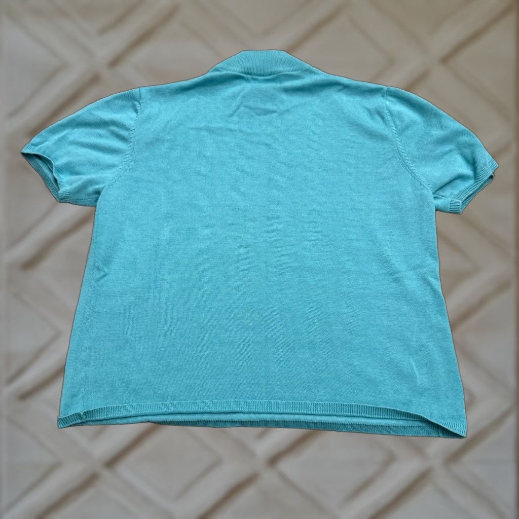 Vintage Draper's & Damon's Mock Neck Pullover Sweater Women L Blue Short Sleeve Knit Cotton Silk Casual Solid Modern Classic Autumn Winter Mens Womens Size L / US 10 / IT 46 - 1 Thumbnail