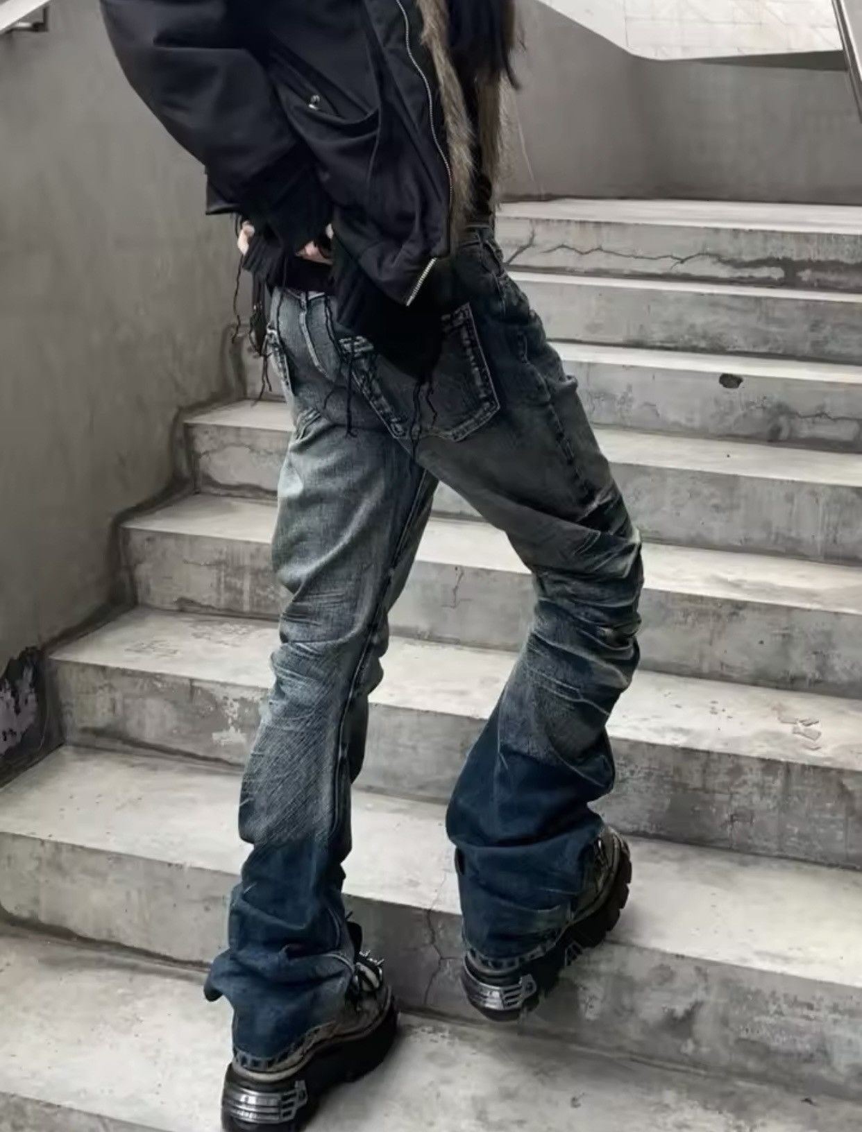 Denime × Jean American Retro Y2K Crack Wash Jeans Size US 31 - 4 Thumbnail