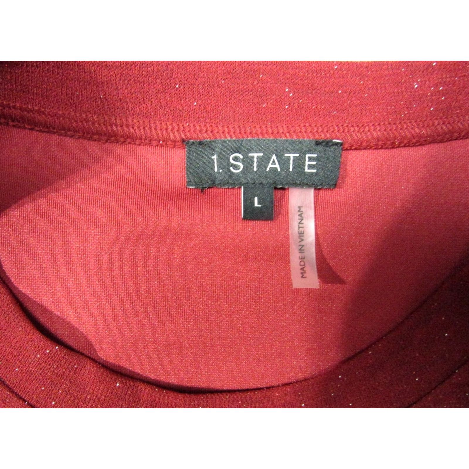 Vintage 1. STATE Womens Large Ruby Red Metallic Blouse Ruffled Sleeve Midnight Garden Size L / US 10 / IT 46 - 2 Thumbnail