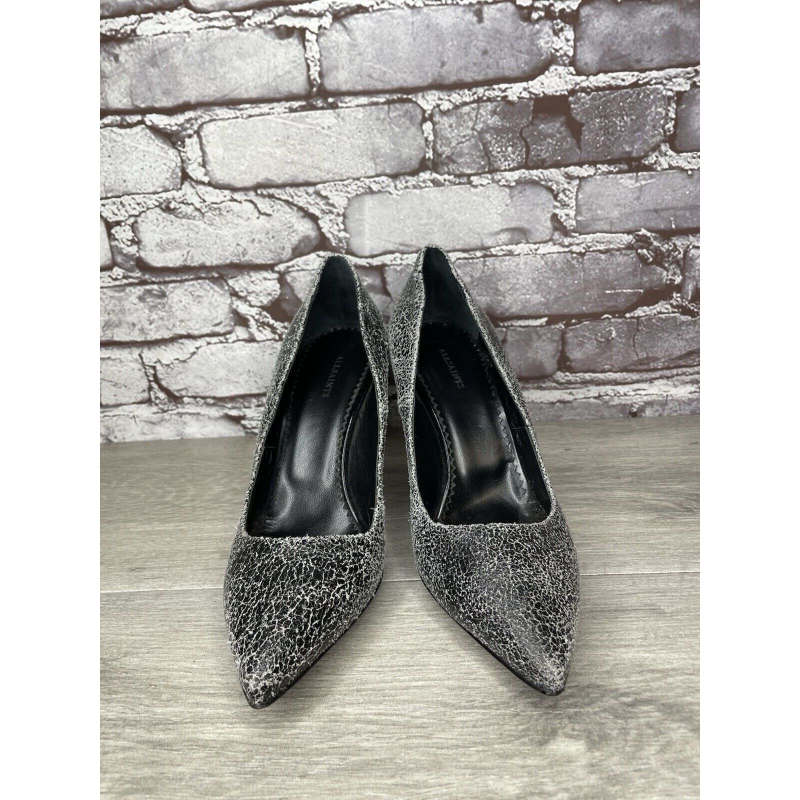 Allsaints AllSaints Grey Leather Lena Pumps Stiletto Pointed Heels Wom Size US 8.5 / IT 38.5 - 13 Thumbnail