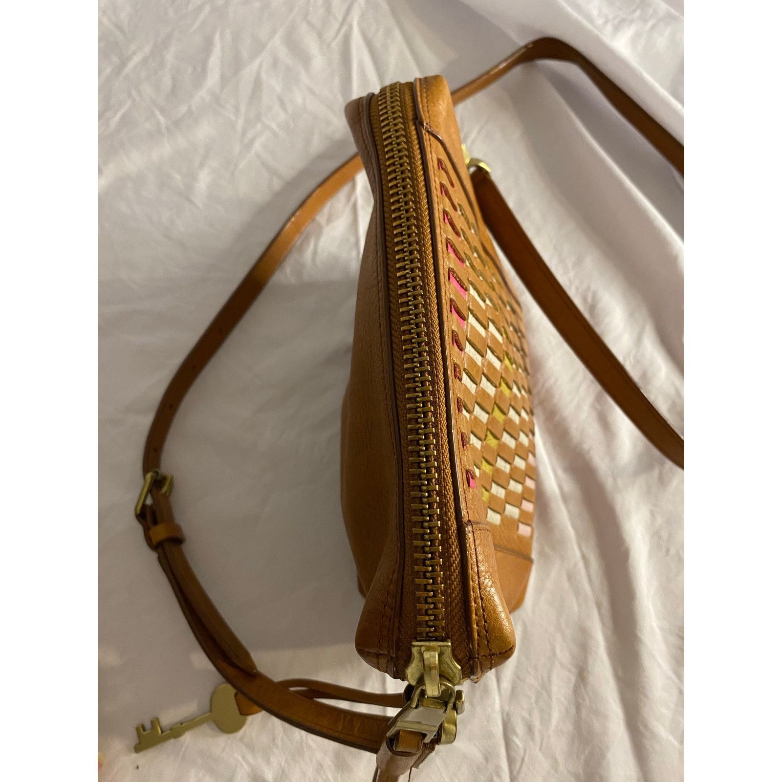 Fossil Retro Woven Leather Crossbody Fossil Tan Multicolor Size ONE SIZE - 8 Thumbnail