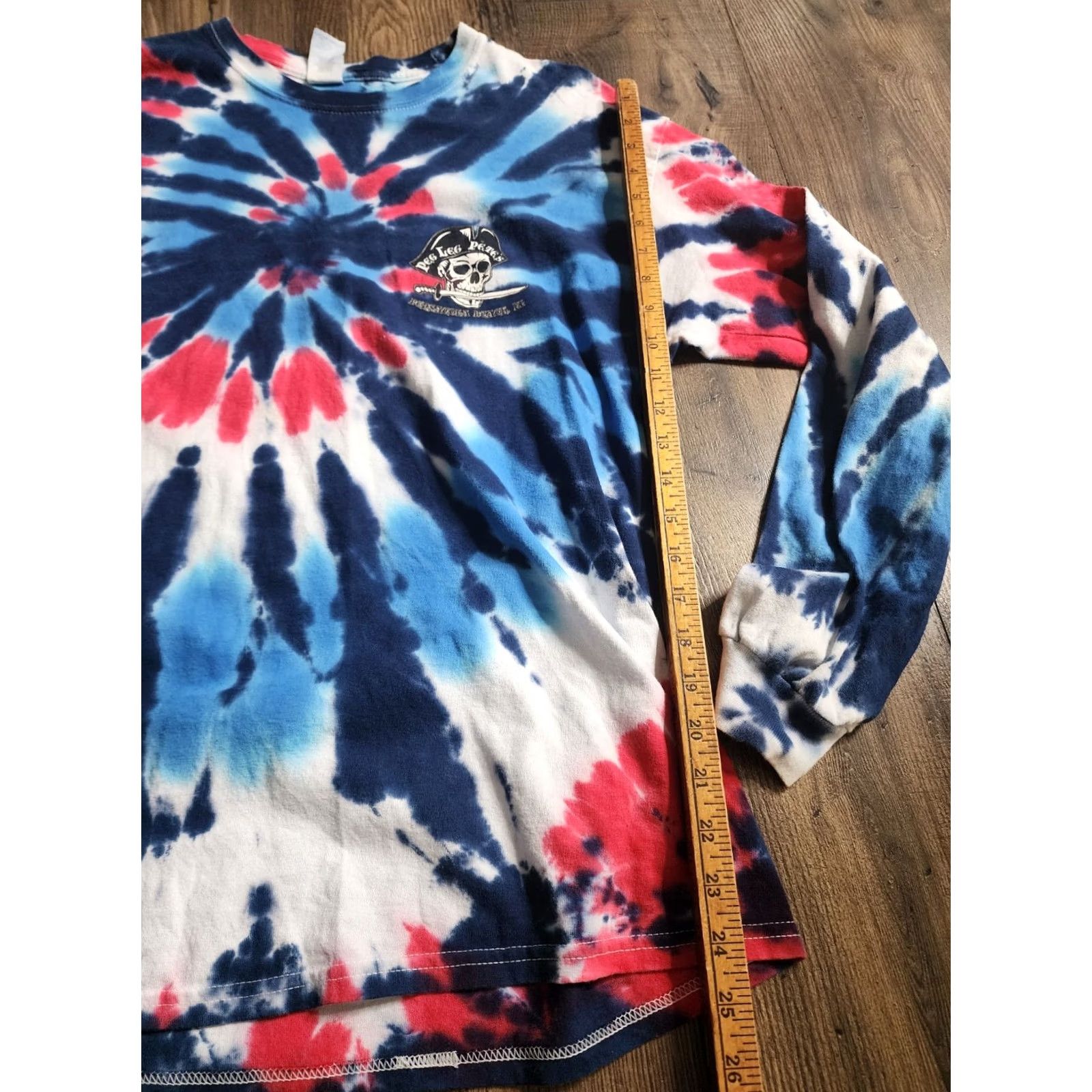 Gildan Gildan Mens T-Shirt Long Sleeve Crew Neck Tie Dye Pirate Skull 2 Sided Multicolor Size US L / EU 52-54 / 3 - 3 Thumbnail