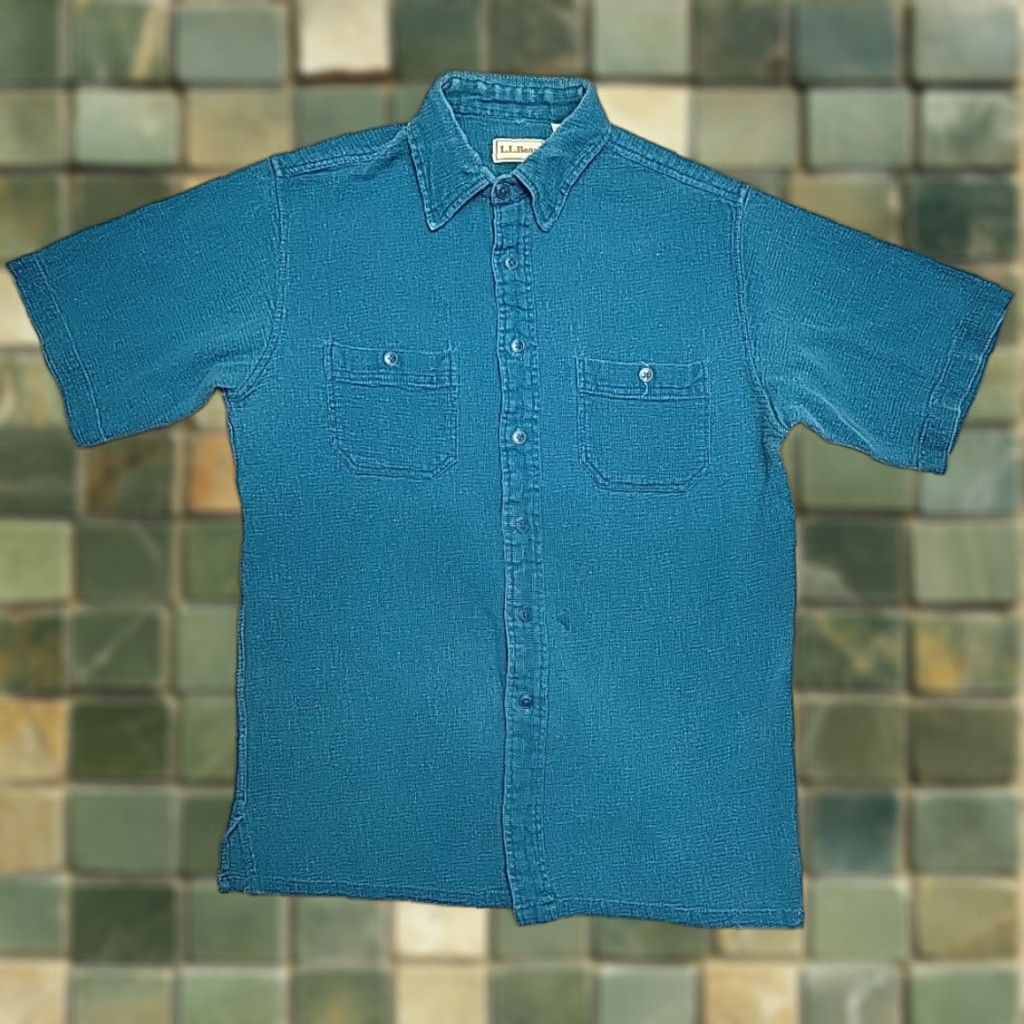 Vintage VINTAGE L.L.Bean Shirt Men M Teal Textured Cotton Short Sleeve 90s Heritage Vintage Size US M / EU 48-50 / 2 - 1 Thumbnail