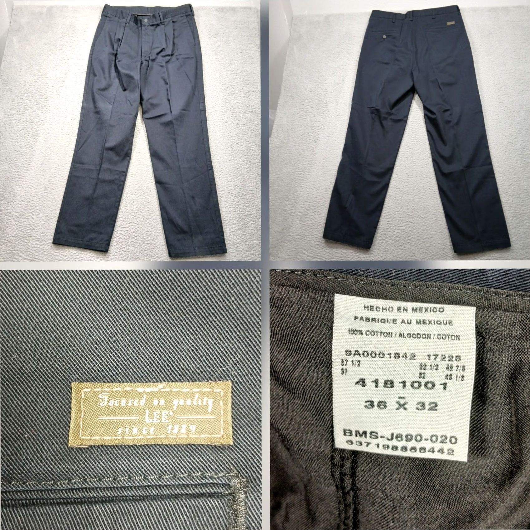 Lee Lee Workwear Pants Mens 36x32 Navy 100% Cotton Pleated Front Dress Pants Vintage No Size US 38 / EU 54 - 2 Thumbnail
