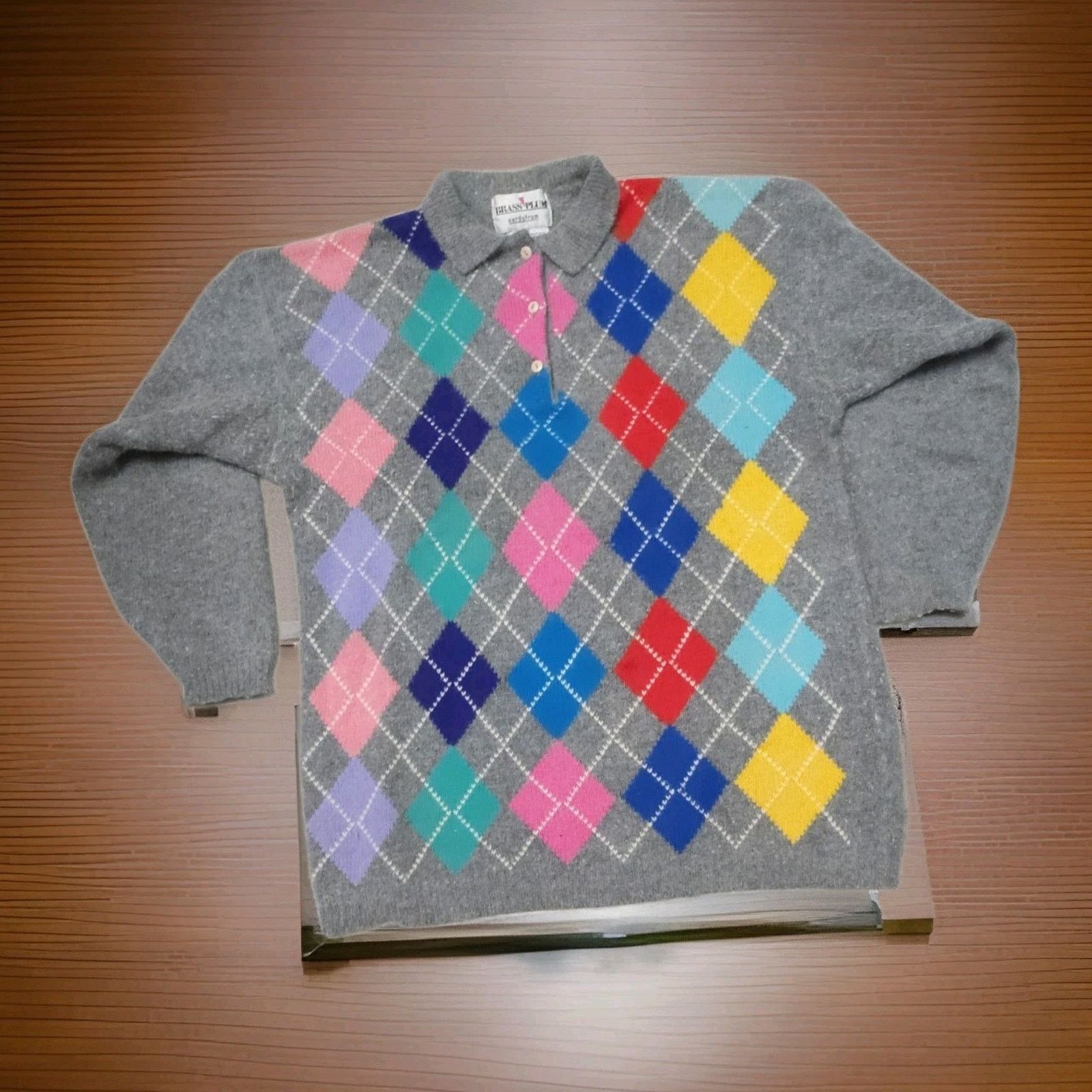 Other Brass Plum 40 % Argyle Wool VTG 80s Pastel Core Shetland M Size M / US 6-8 / IT 42-44 - 2 Thumbnail