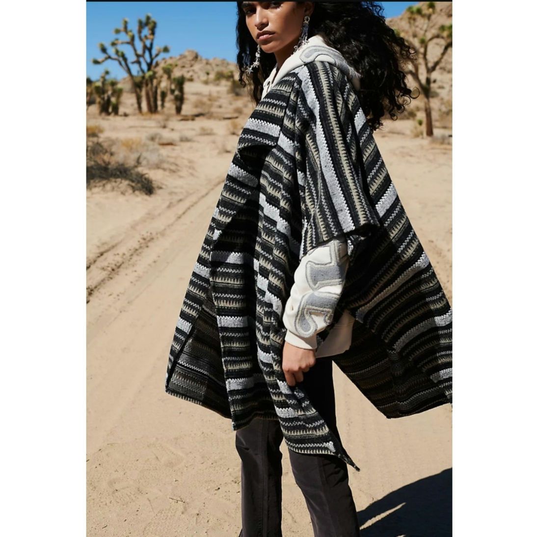 Free People New FREE PEOPLE X Jackson Stripe Oversized Poncho $148 OS Size ONE SIZE - 1 Thumbnail