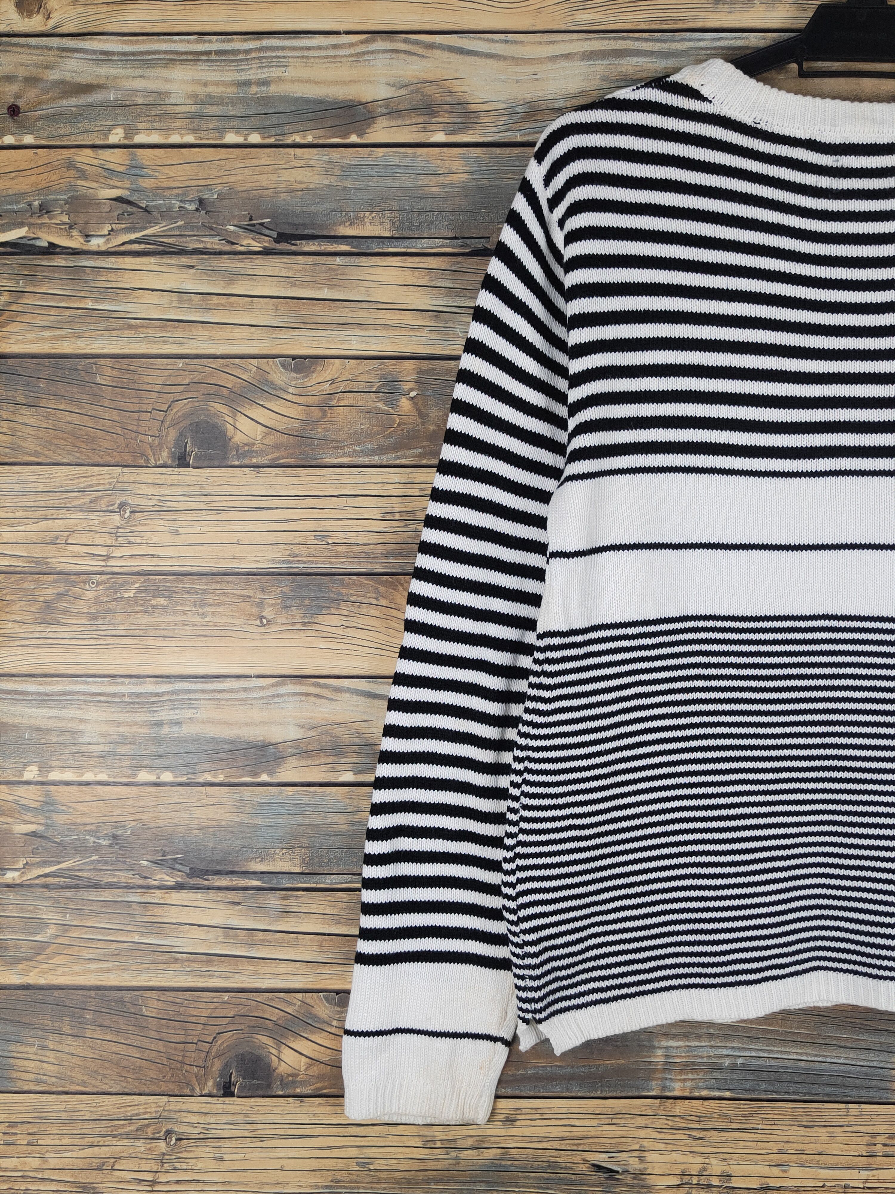 Homespun Knitwear Ikka Black Cream Stripe Knitwear Long Sleeve T-shirts #W1353 Size M / US 6-8 / IT 42-44 - 8 Thumbnail