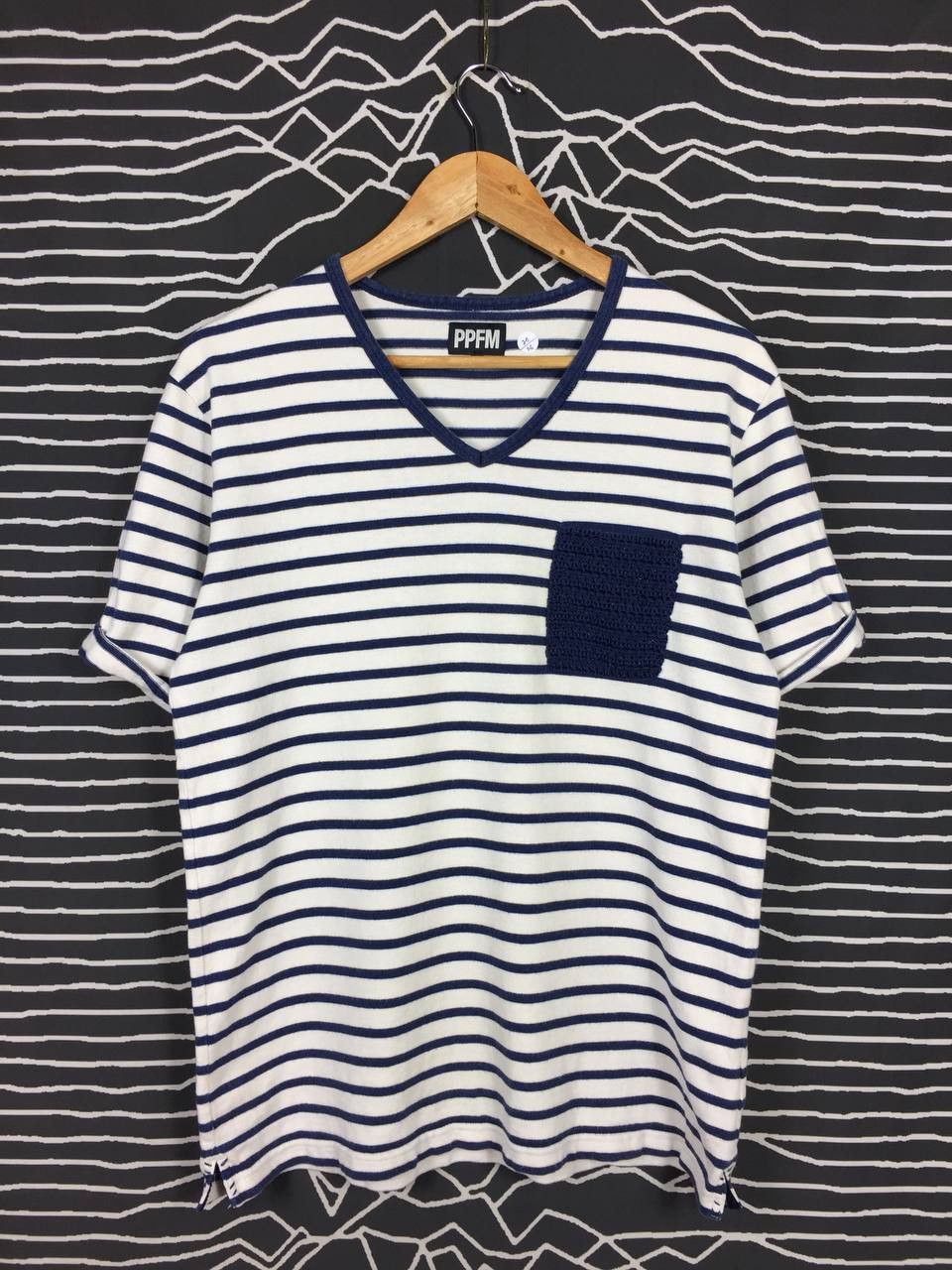 Japanese Brand × PPFM Vtg PPFM Japanese Brand Casual Striped V-Neck Tee Size US M / EU 48-50 / 2 - 2 Thumbnail