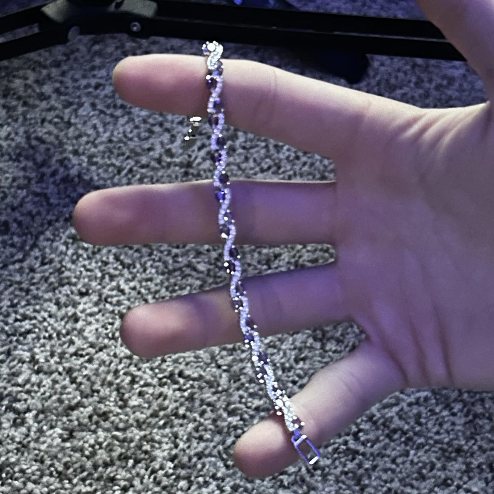 Other 18cm Silver Moissanite Bracelet w/ Purple Gemstones Size ONE SIZE - 1 Thumbnail