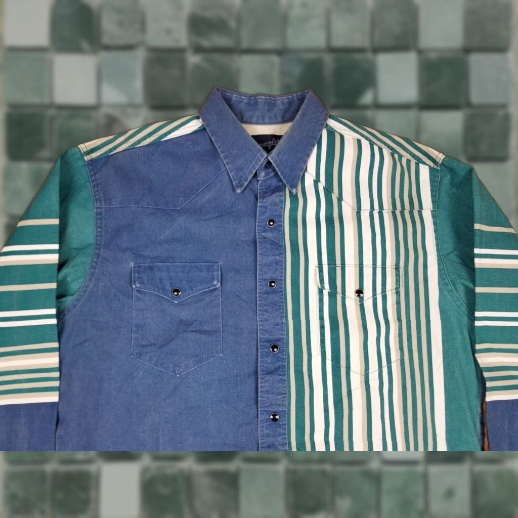 Wrangler VINTAGE Wrangler SHIRT Western Mens Large Green Cotton Brushpopper Snap Button 90's Size US L / EU 52-54 / 3 - 1 Thumbnail