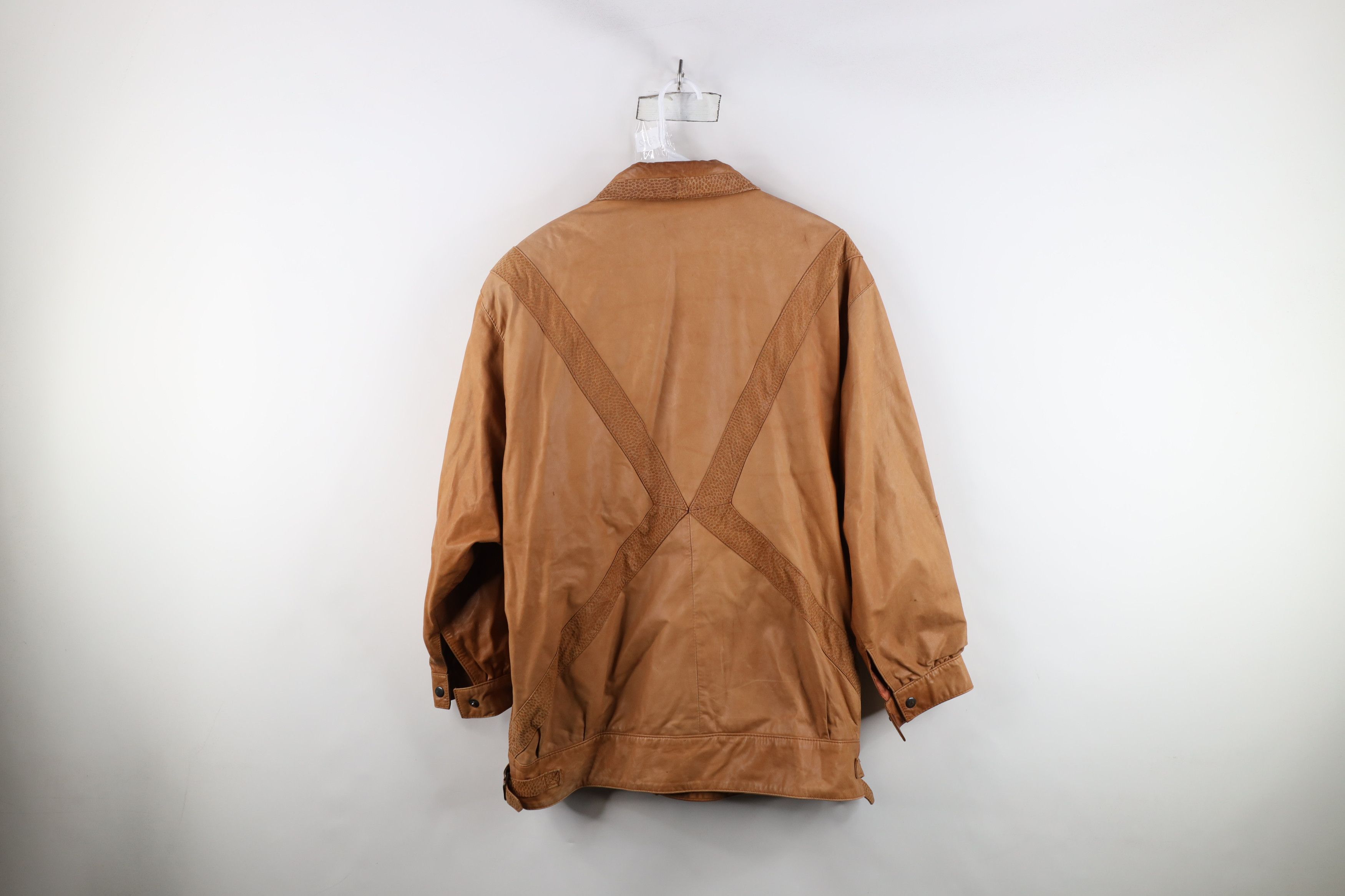 Vintage Vintage 80s 90s Streetwear Side Buckle Leather Jacket Brown Size L / US 10 / IT 46 - 15 Thumbnail