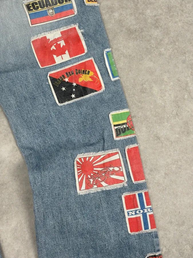 Dolce & Gabbana AW2004 Dolce & Gabbana Light Blue Distressed Patch Flag Denim Jeans Size US 32 / EU 48 - 9 Thumbnail