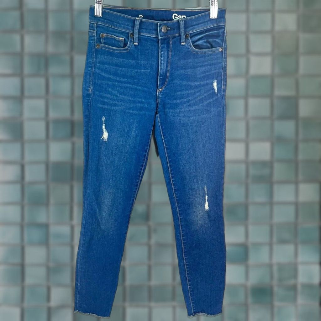 Gap Gap 1969 Womens Skinny Ankle Jeans Distressed Blue Denim Size 25 R 26X27 Size 42" / US 20 - 1 Thumbnail