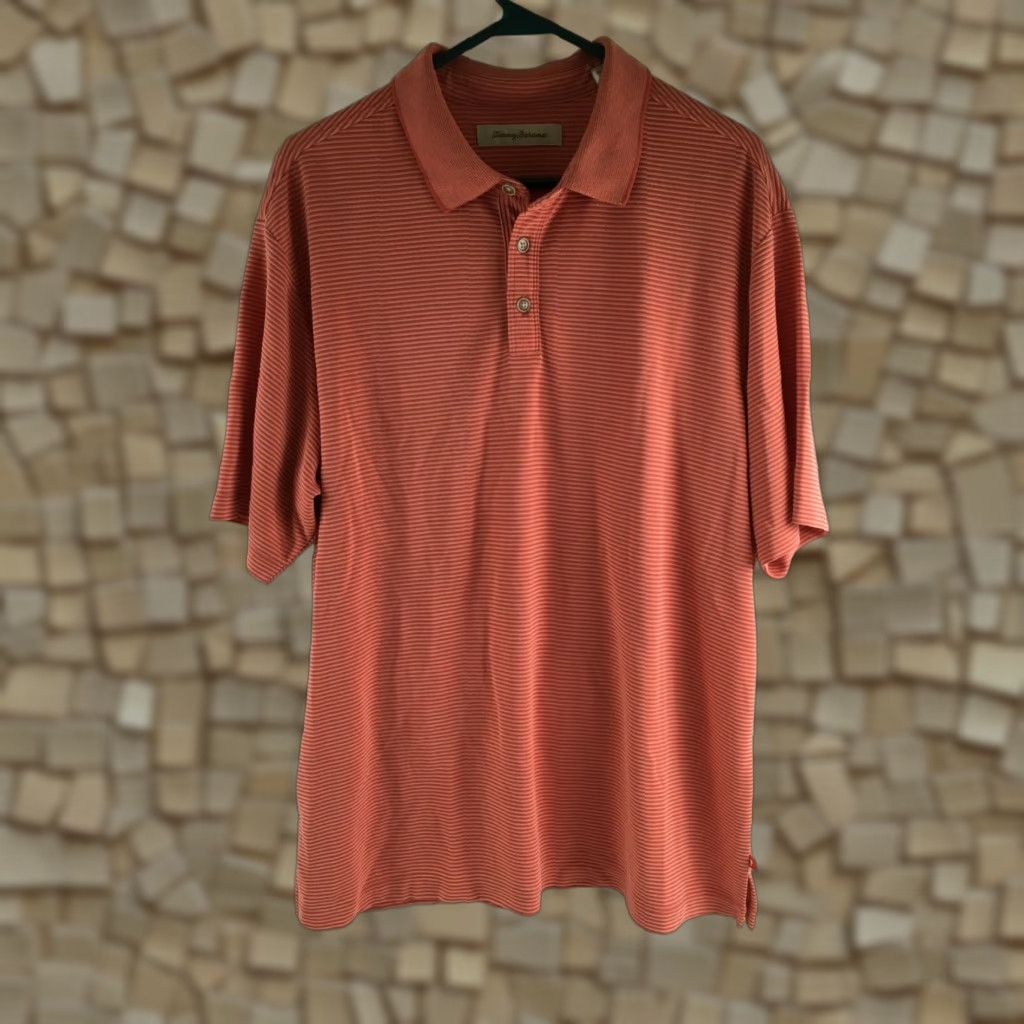 Tommy Bahama Tommy Bahama Shirt Men's Large Salmon Striped Short Sleeve Polo Casual Polo Shirt Size US L / EU 52-54 / 3 - 1 Thumbnail