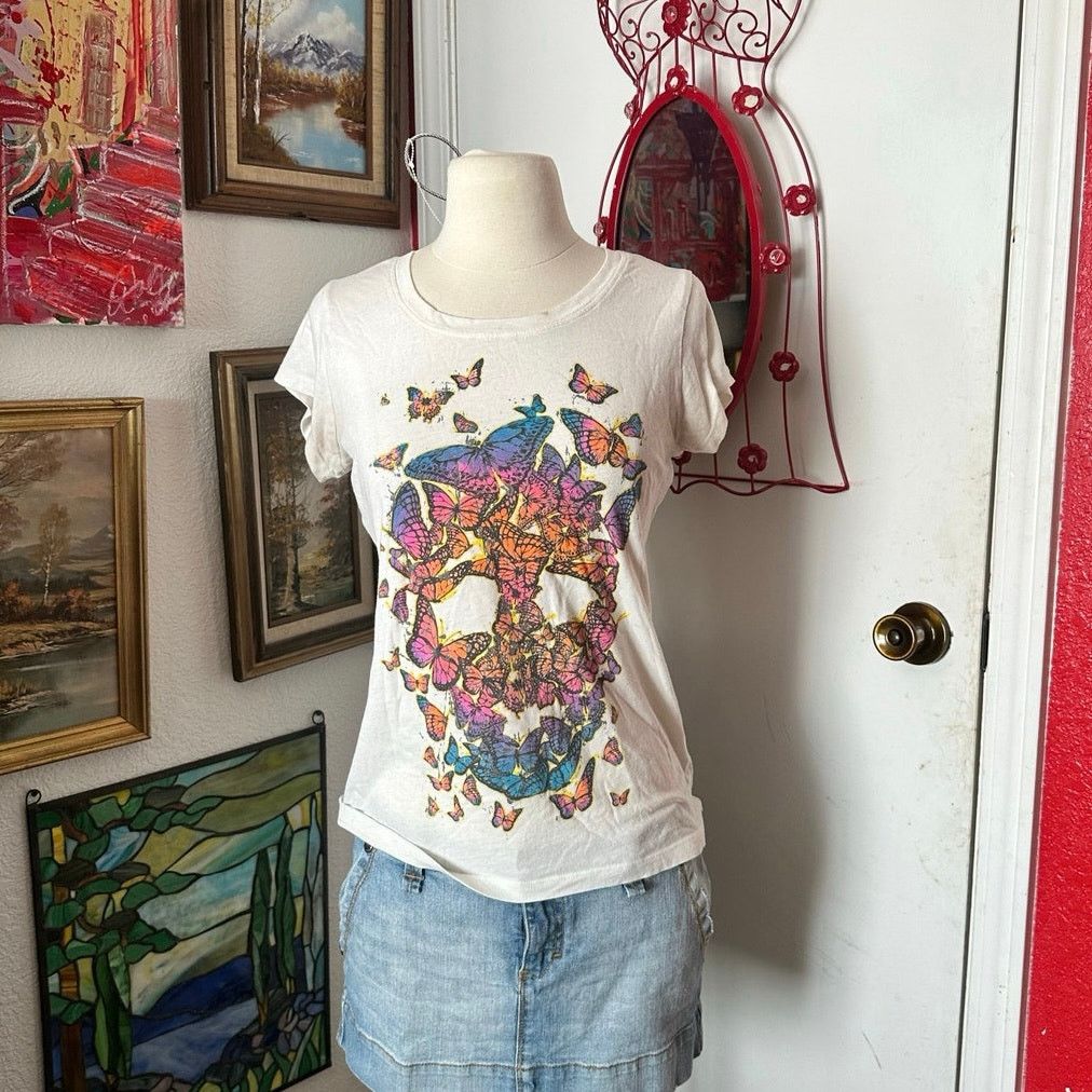 Other stained rag n stitch butterfly skull white graphic shirt Size S / US 4 / IT 40 - 1 Thumbnail