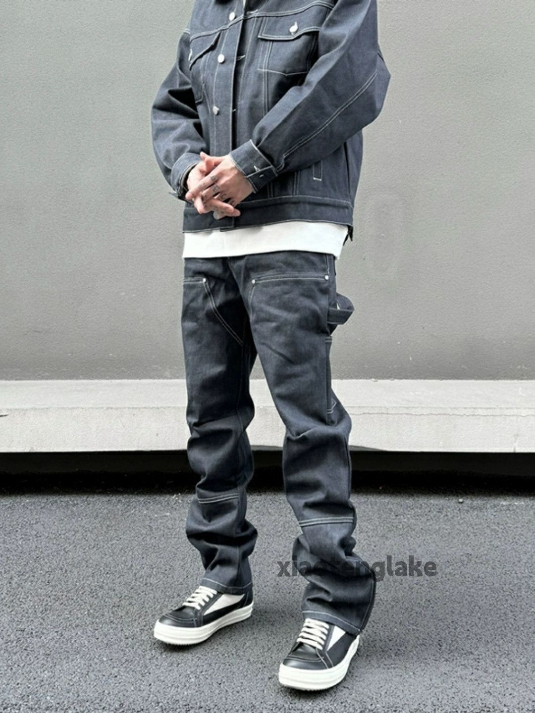 utility skate hiphop stack Zipper carpenter workwear jeans