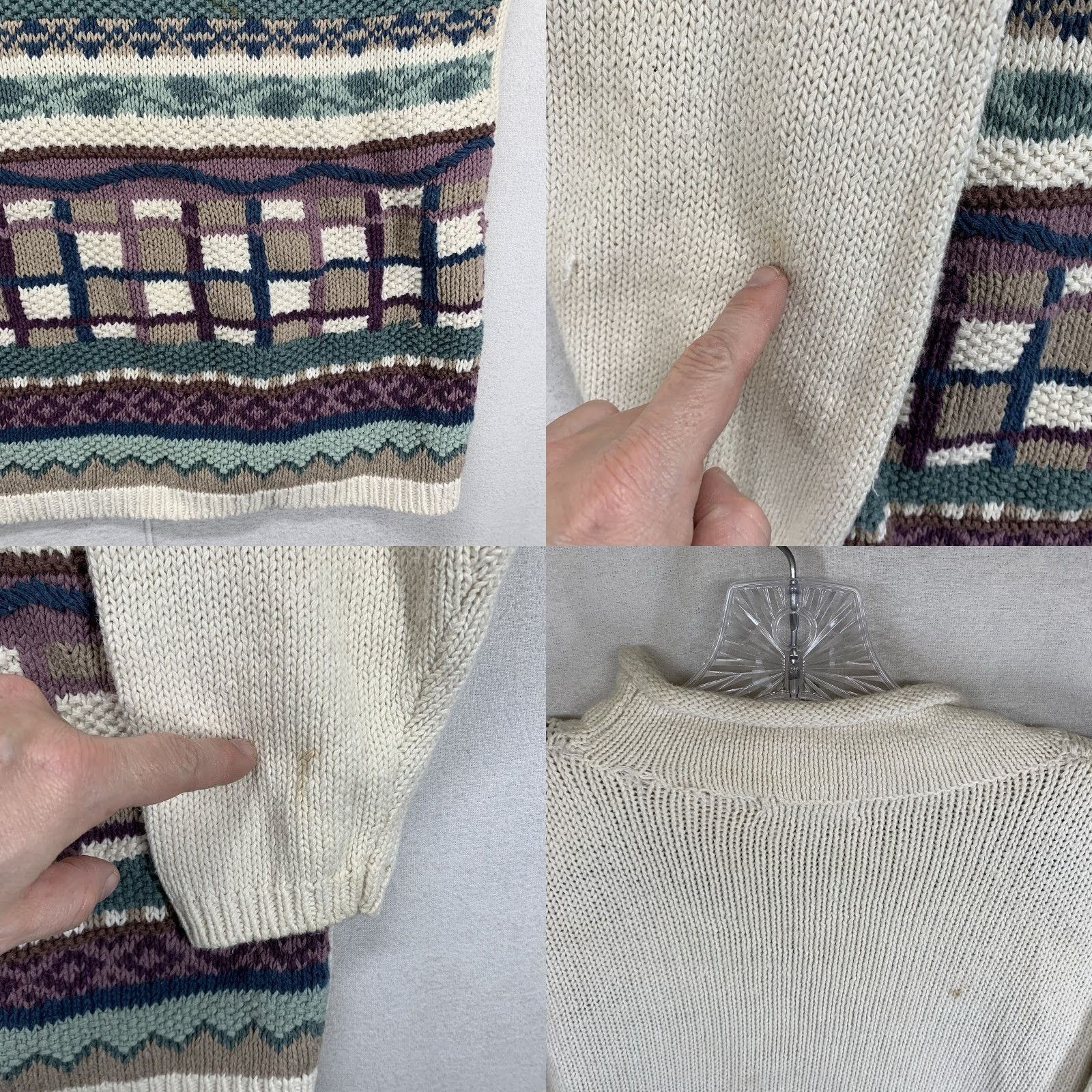 Vintage VINTAGE Women's Jumper Large Embroidered Detailed Front Mauve Light Sage Natural Size L / US 10 / IT 46 - 9 Thumbnail