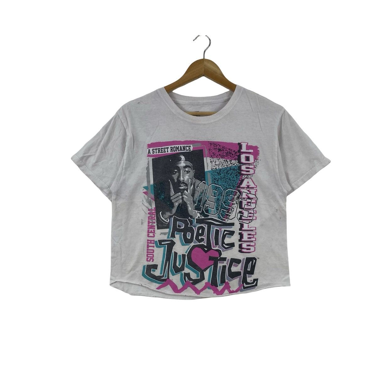 Vintage Vintage POETIC JUSTICE TUPAC 1993 Graphic Crop T-Shirt Size S / US 4 / IT 40 - 1 Thumbnail