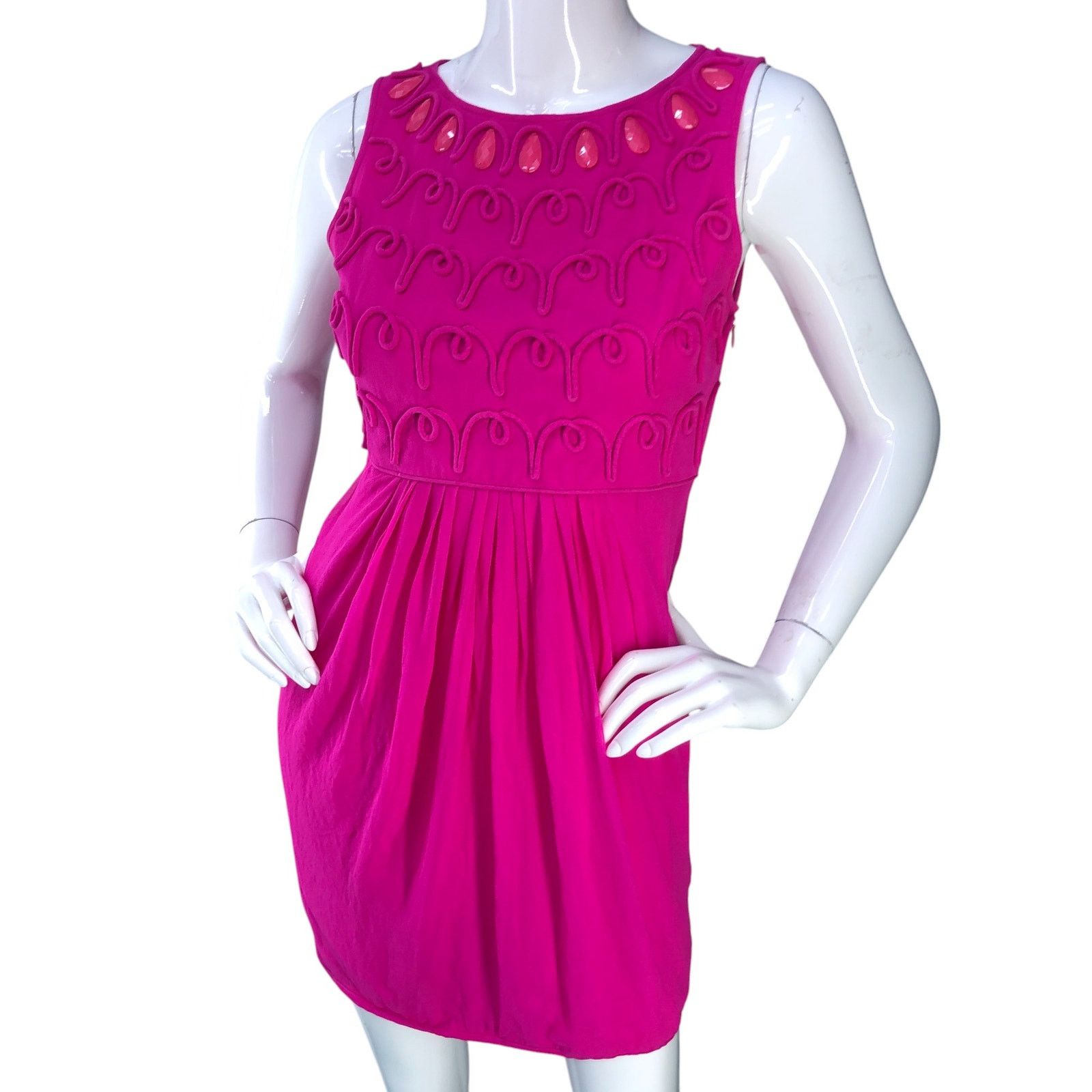 Tibi Tibi Size 4 Dress Sheath Silk Beaded Sleeveless Fuchsia Pink Size S / US 4 / IT 40 - 1 Thumbnail