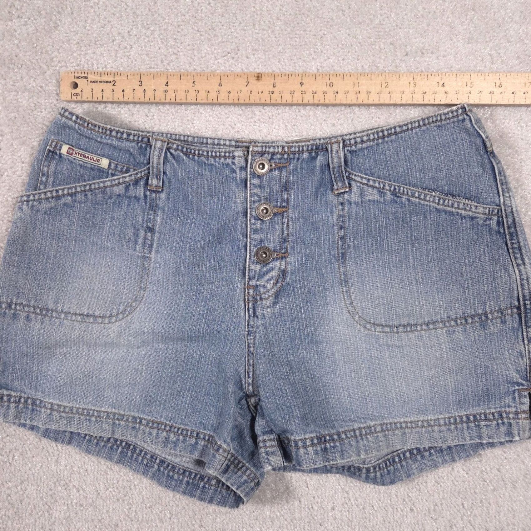 Vintage HYDRAULIC Jeans Shorts Juniors 9/10 Blue Denim Utility Button Fly Casual Pockets Size 30" / US 8 / IT 44 - 7 Thumbnail