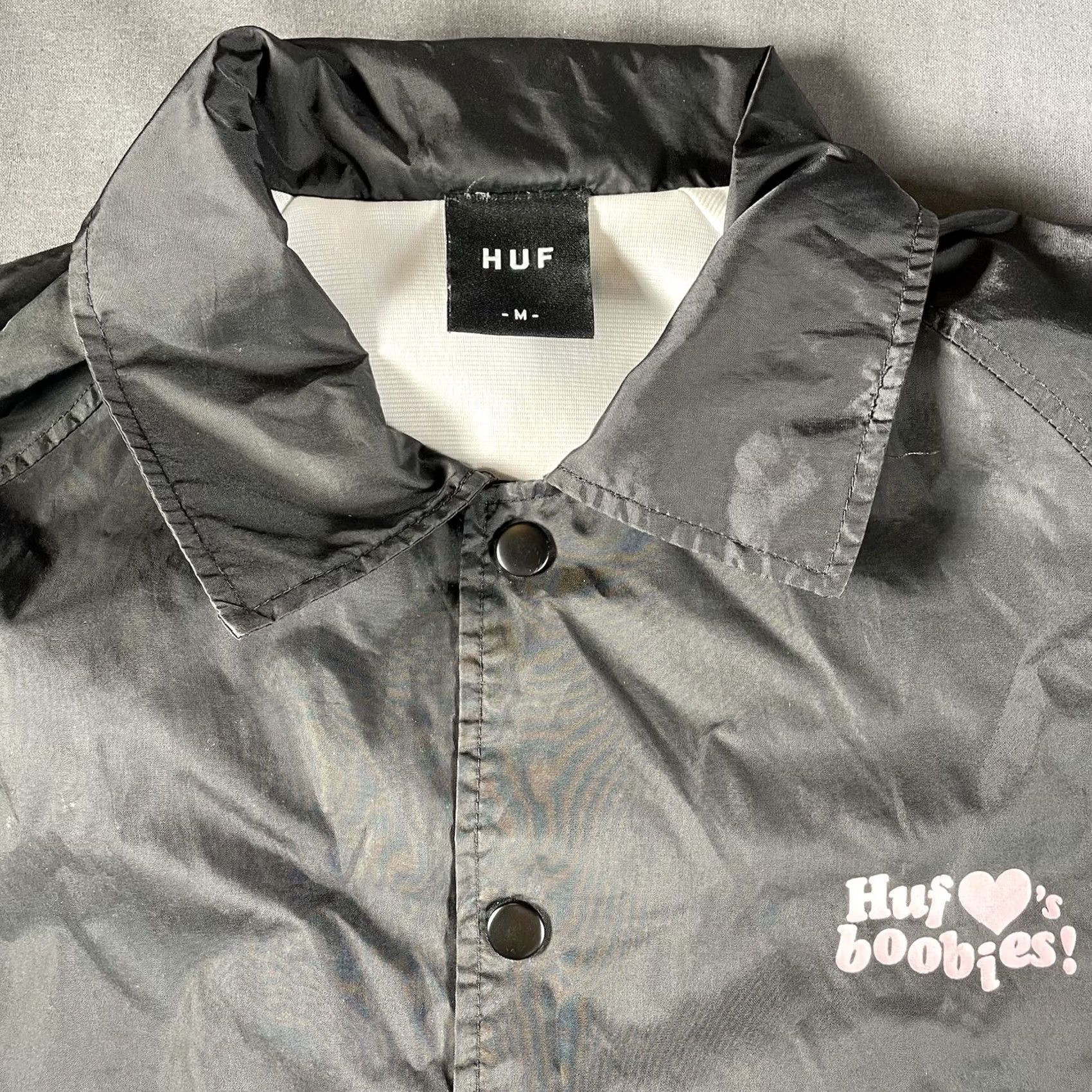 Huf HUF x KEEP A BREAST Jacket Men M Windbreaker Black I LOVE BOOBIES Size US M / EU 48-50 / 2 - 2 Thumbnail
