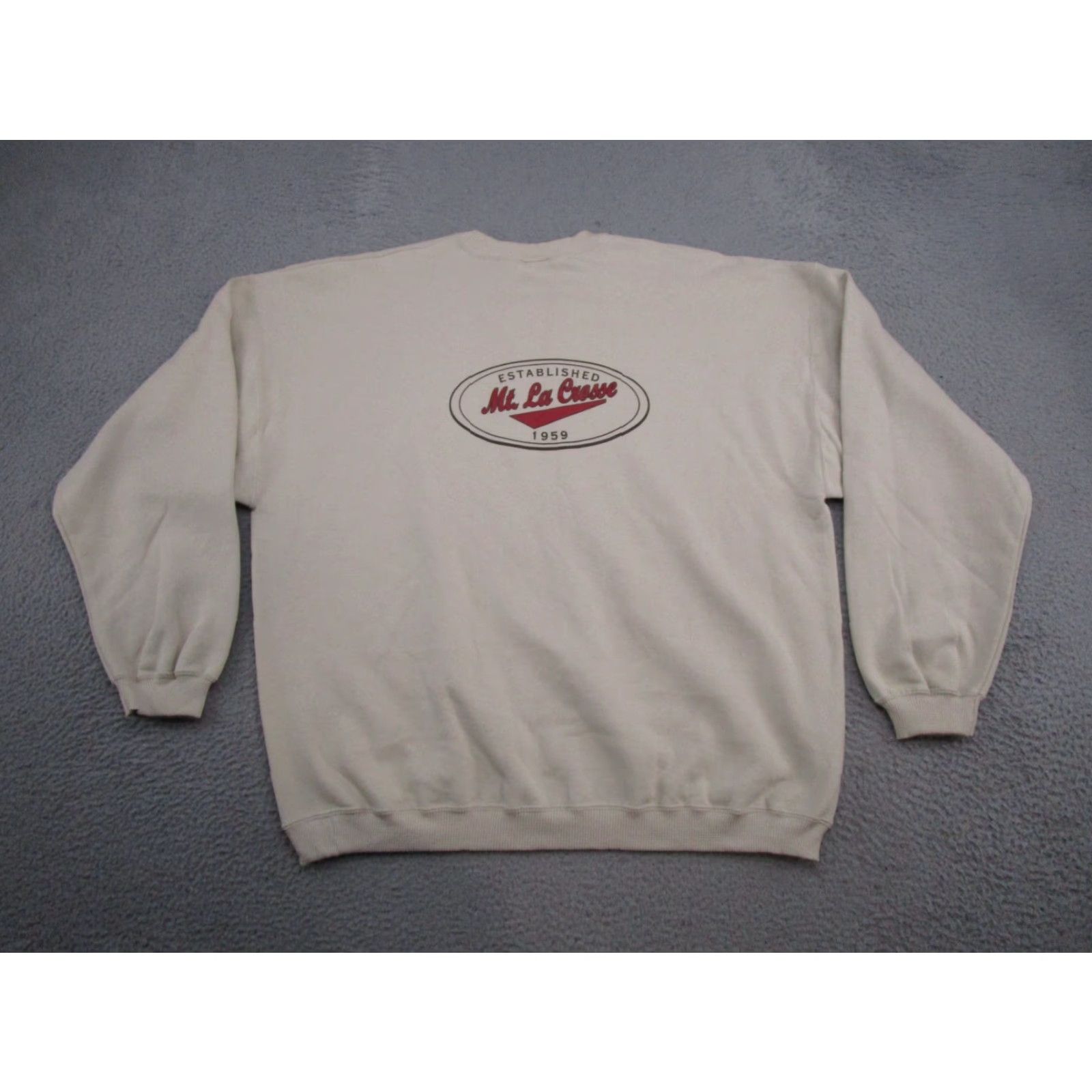 Gildan VTG Y2K Mt La Crosse Wisconsin Ski Snowboard Resort Sweatshirt Mens Size 2XL Beige Cotton Logo Pullover Sweatshirt Winter Sports Mens Size US XXL / EU 58 / 5 - 4 Thumbnail