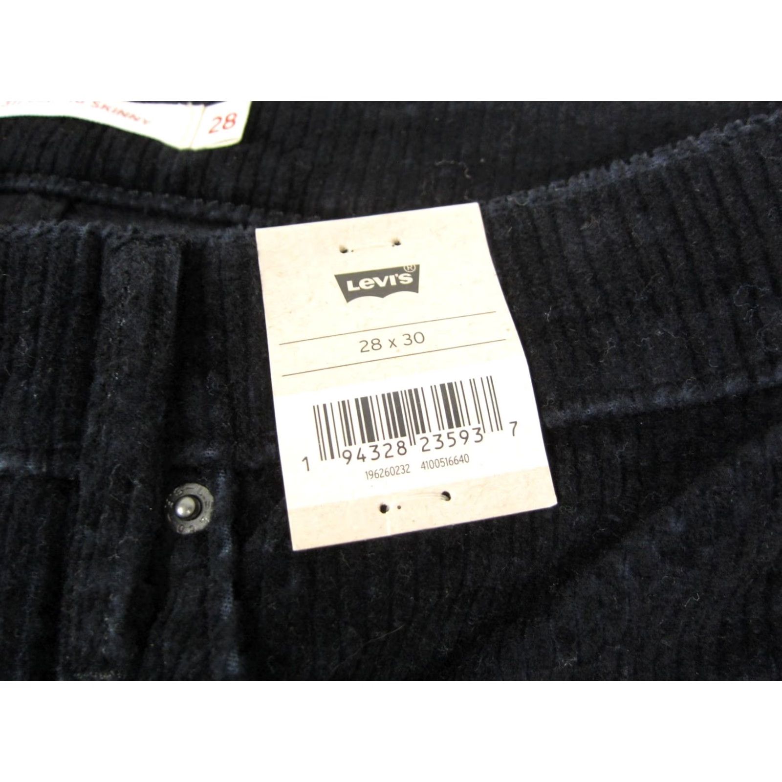 Levi's Levi's 311 Shaping Skinny Jeans Womens 29 x 28 Black Corduroy Cotton Button Zip Pockets Regular Stretch Size 29" - 3 Thumbnail