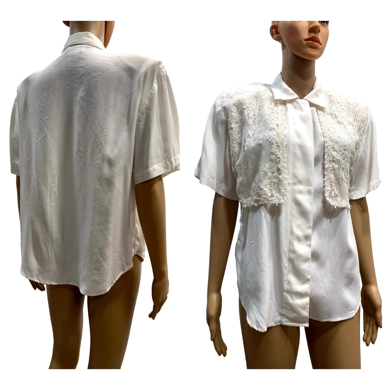 Vintage 80s White Short Sleeve Romantic Blouse w Lace Vest / Shrug Size S / US 4 / IT 40 - 1 Thumbnail