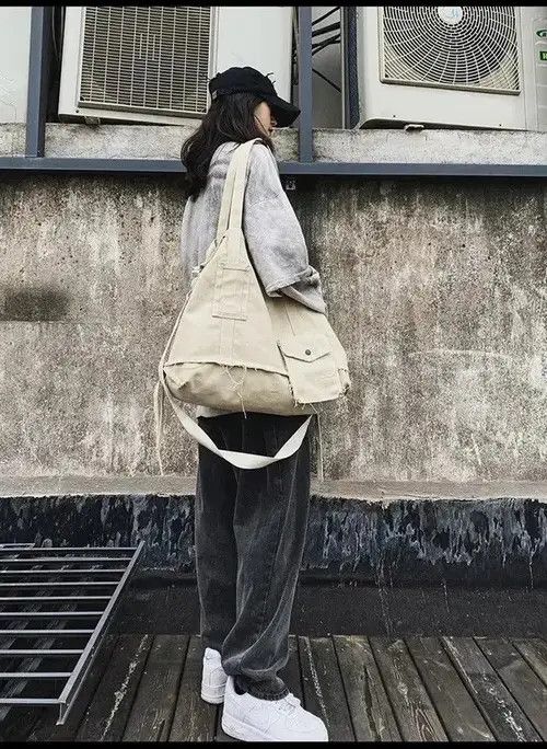 Vintage Tote Bag Canvas Single Vintage Solid Hasp Shoulder Bag Size ONE SIZE - 4 Thumbnail