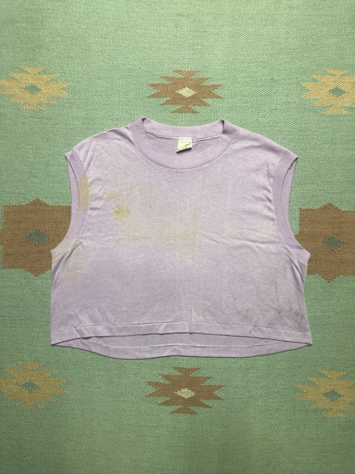 Vintage Vintage 70s t shirt lilac blank stained soft cropped XL Size XL / US 12-14 / IT 48-50 - 1 Thumbnail
