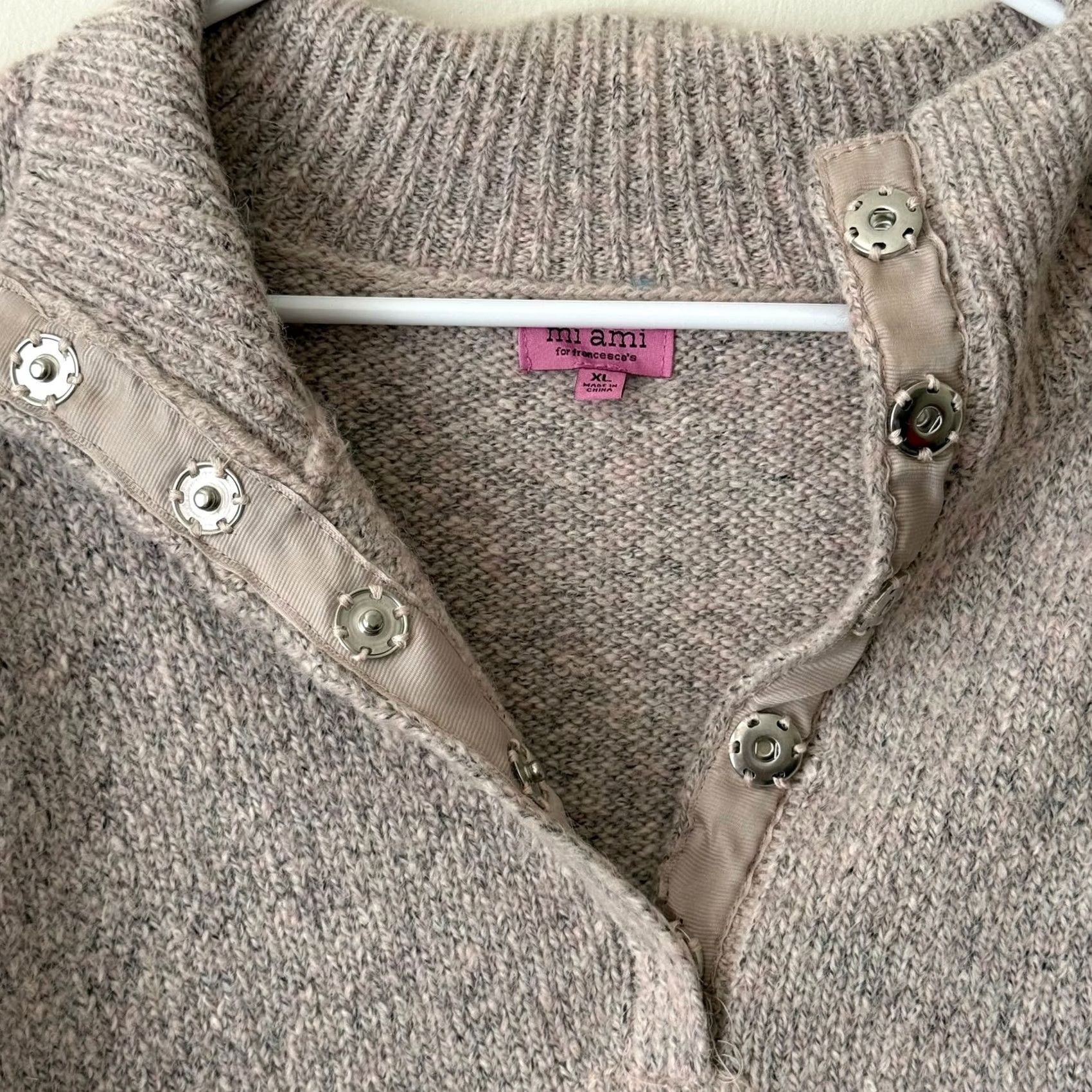 Vintage Francesca's Mi Ami Marled Knit Hannah Snap Button Collar Pullover Sweater XL Pink Womens Size XL / US 12-14 / IT 48-50 - 3 Thumbnail
