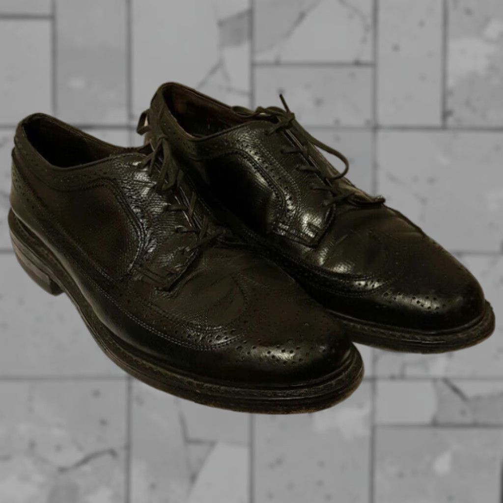 Vintage VINTAGE Leather Wingtip Dress Shoes Mens Black Brown USA 8.5 Medium Size US 8.5 / EU 41-42 - 1 Thumbnail