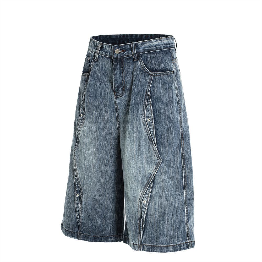 Japanese Brand × Jean Men's loose street washed straight rivet denim shorts Size US 32 / EU 48 - 2 Thumbnail