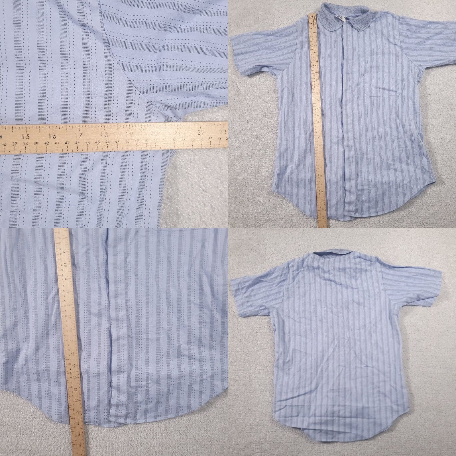 Vintage VINTAGE Manhattan Dress Shirt Light Blue Stripe Button Up Shirt Mens M USA Short Sleeve, Cotton, Regular Fit, Collared, Spread Collar, Button Closure Size US M / EU 48-50 / 2 - 8 Thumbnail