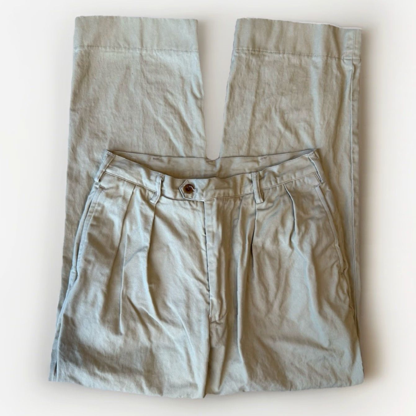 Vintage Non Stock Pleated Pants Casual Pants Men 29 Beige Cotton 5-Pocket Regular Straight USA Vintage No 90s Hipster Preppy 29x28.5 Mens Size US 29 - 2 Thumbnail