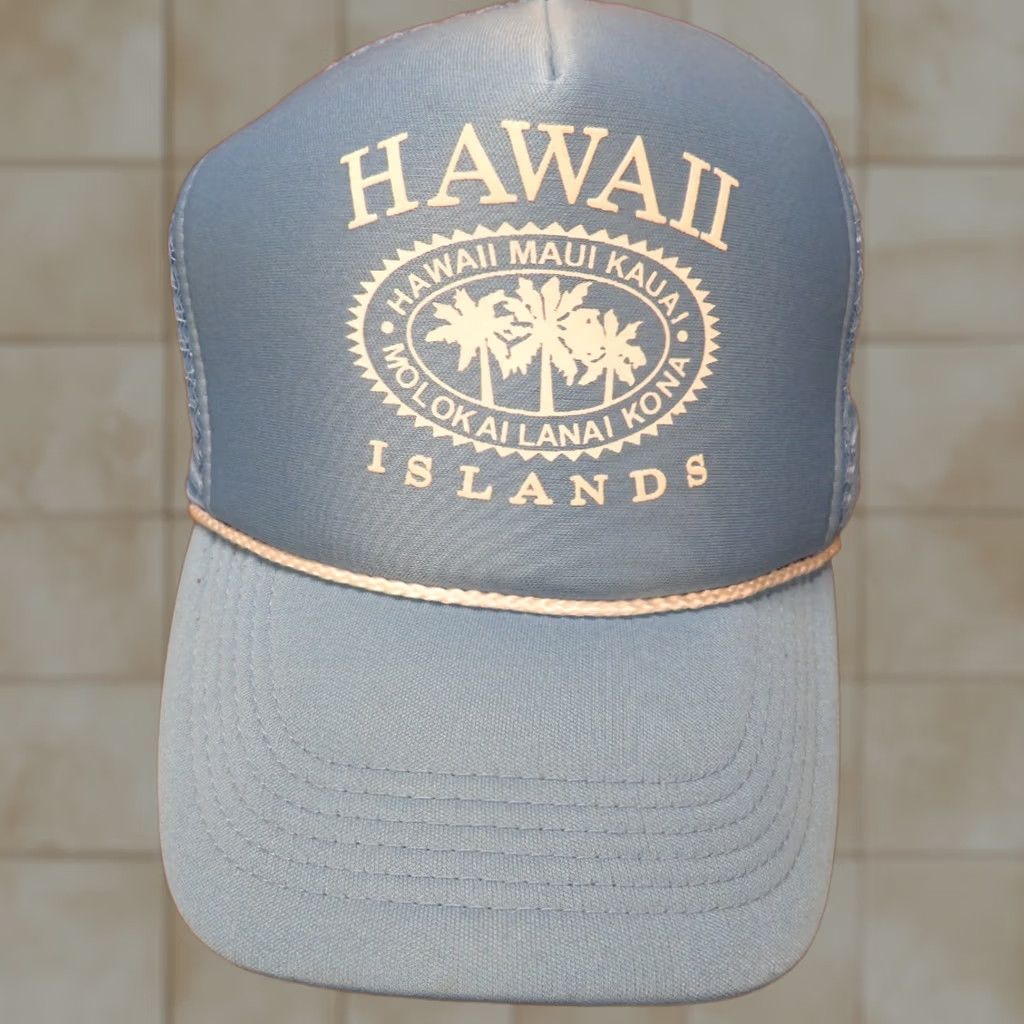 Vintage VINTAGE Hawaiian Islands Maui Kauai Molokai Lanai Kona Blue Snapback Hat Trucker Hat Men One Size Adjustable Blue Hawaii USA Size ONE SIZE - 1 Thumbnail