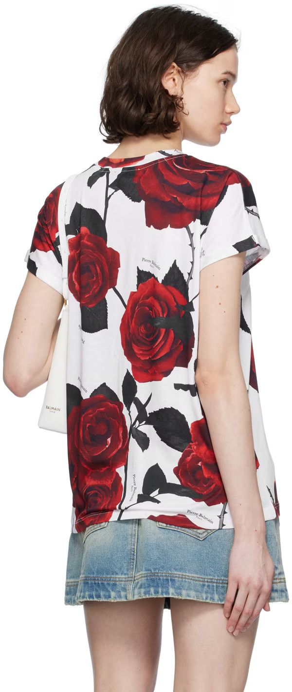 Balmain o1s1wg110125 Rose Print T-Shirt in Multicolor Size XS / US 0-2 / IT 36-38 - 3 Thumbnail