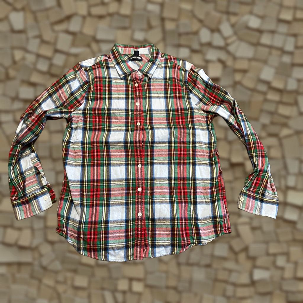 Lands' End Lands' End Shirt Men XL Multicolor Plaid Button Up Long Sleeve Flannel Size US XL / EU 56 / 4 - 1 Thumbnail