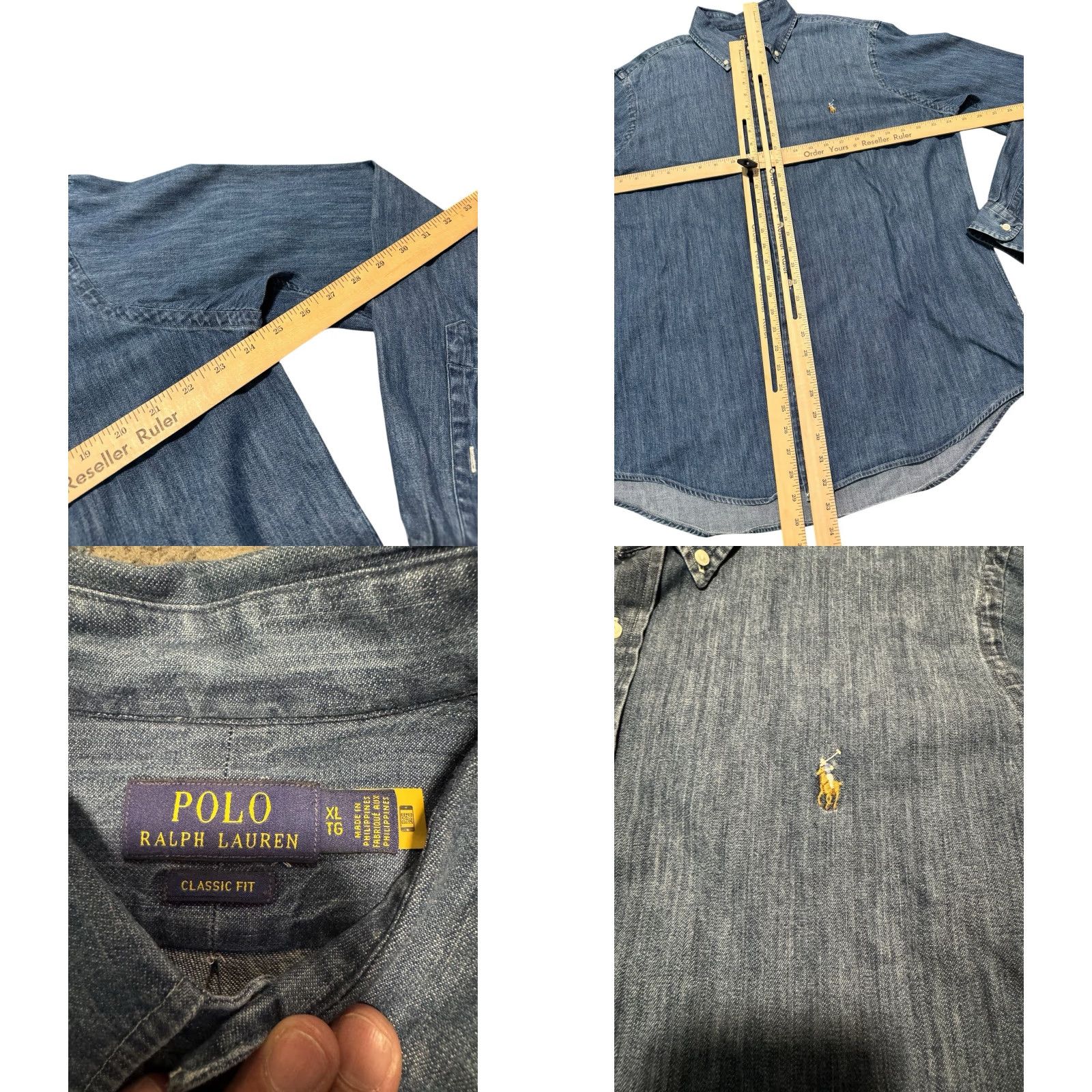 Ralph Lauren VINTAGE Polo Ralph Lauren Denim Shirt XL Classic Fit Long Sleeve Blue Medium Wash Pony Size US XL / EU 56 / 4 - 9 Thumbnail