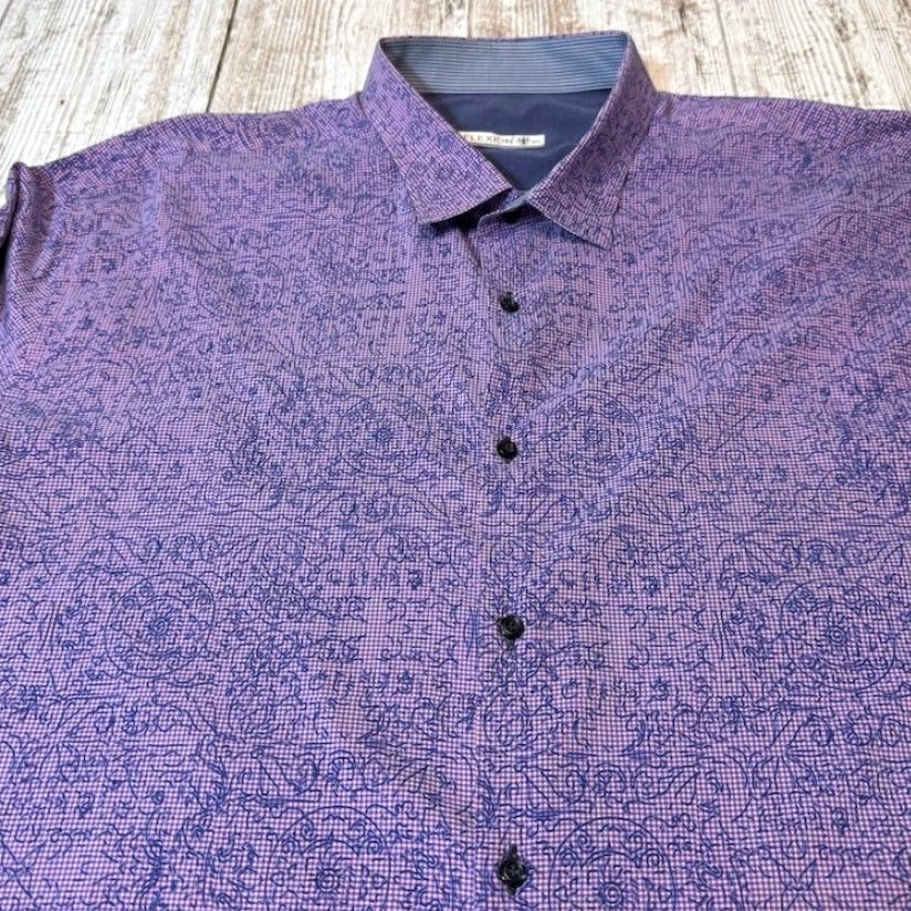 Vintage Flexion Shirt Mens XL Long Sleeve Button Up Purple Geometric Design 7496 Size US XL / EU 56 / 4 - 5 Thumbnail