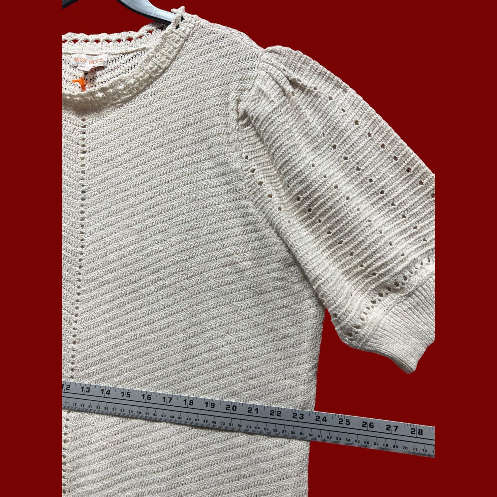 Other Knox Rose - Women's Crochet Pointelle Sweater With Short Puf Size XXL / US 16-18 / IT 52-54 - 6 Thumbnail