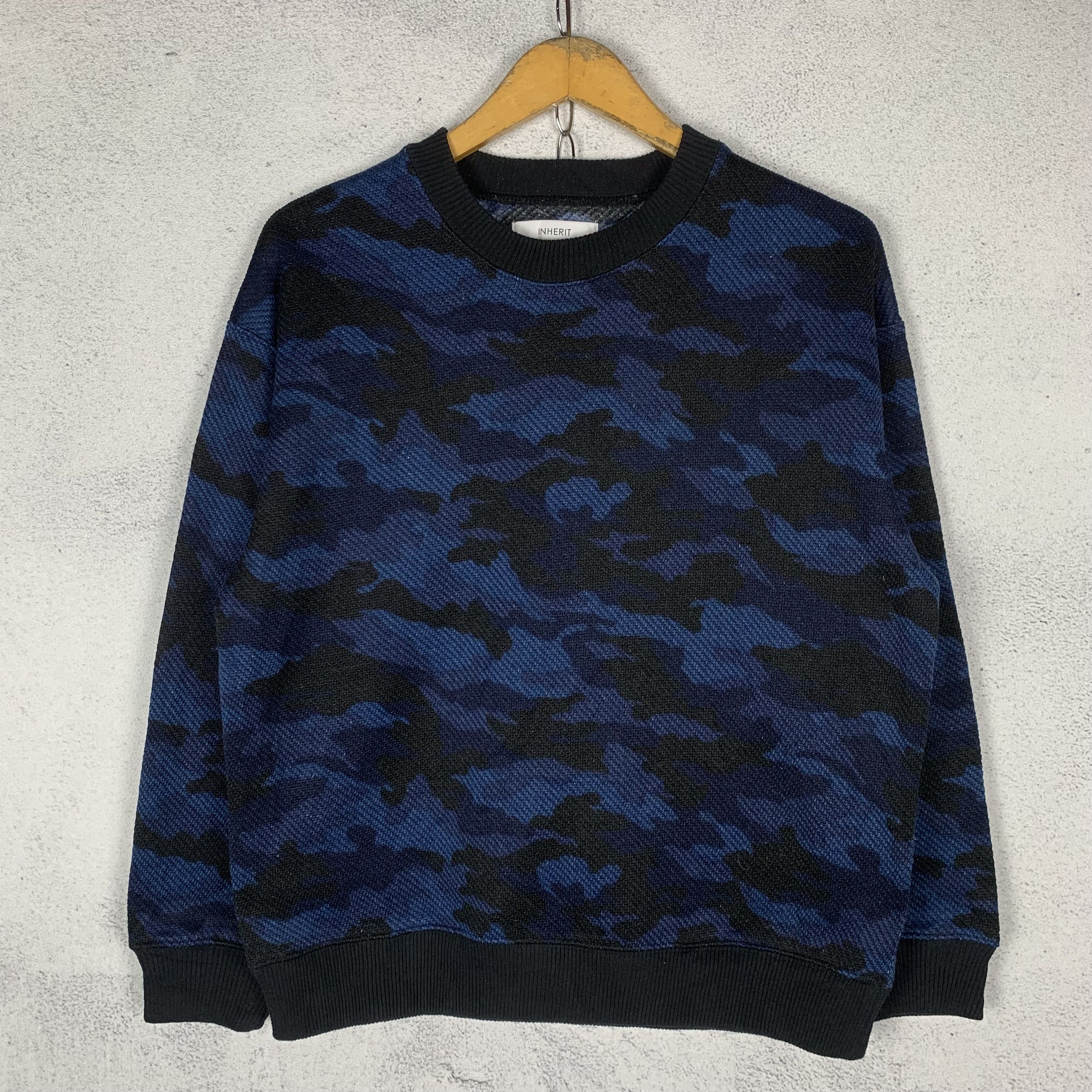 Japanese Brand INHERIT Blue Camo Jumper Knit Sweater Size US S / EU 44-46 / 1 - 1 Thumbnail