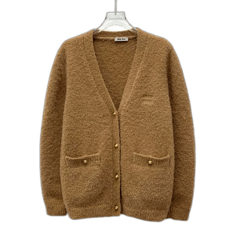 Miu Miu Miu Miu Brown Logo Embroidered Knit Cardigan Size M / US 6-8 / IT 42-44 - 1 Thumbnail