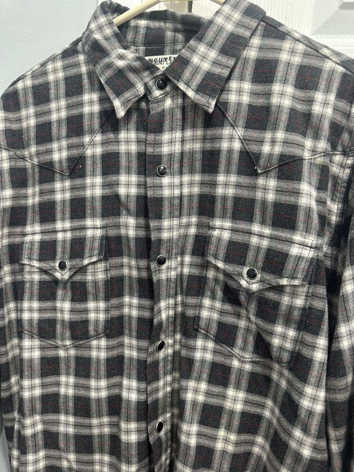 Saint Laurent Paris Saint Laurent Paris grey distressed button up Size US M / EU 48-50 / 2 - 2 Thumbnail