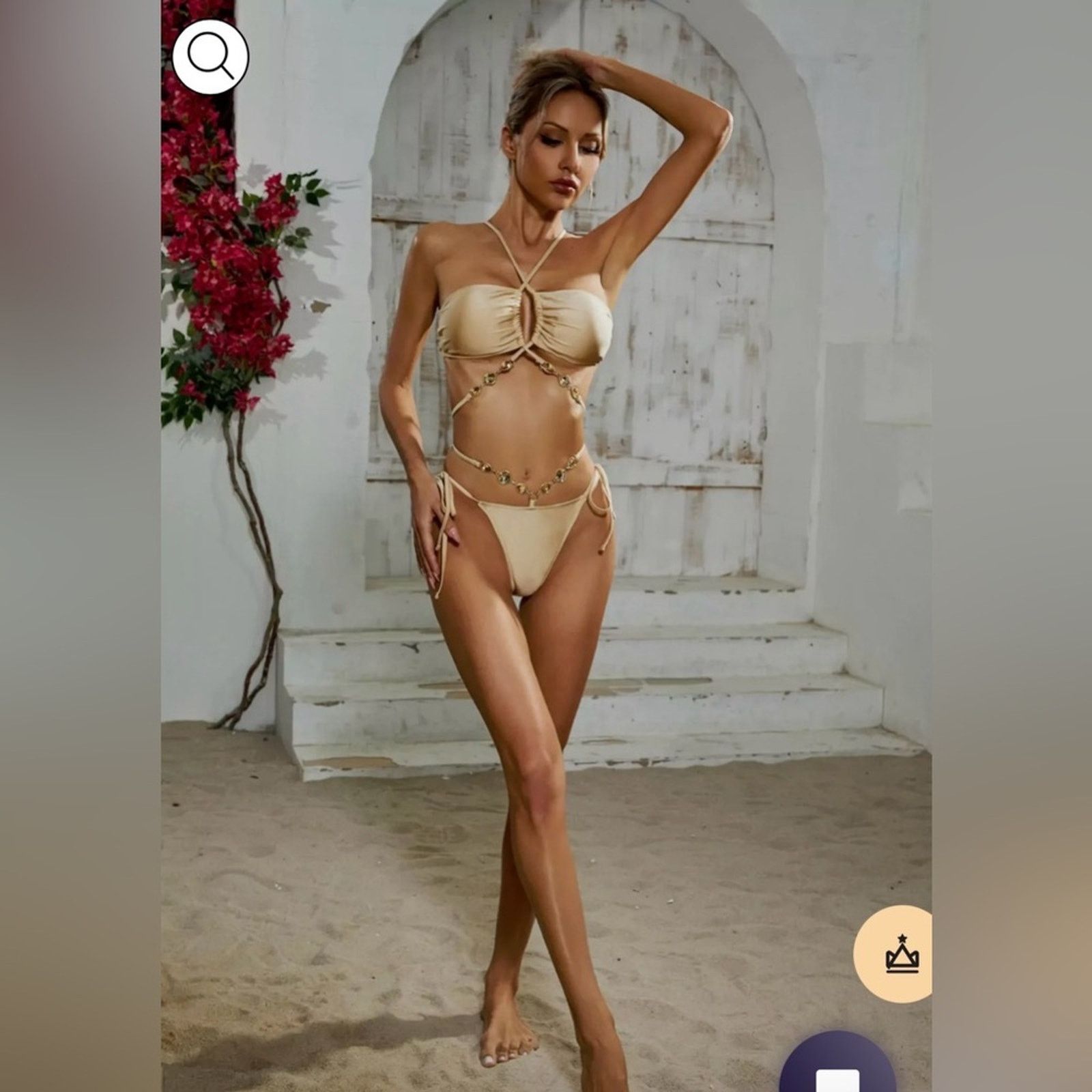 Other New Tan Bikini Swimsuit Bathing suit with rhinestones size S Size ONE SIZE - 2 Thumbnail