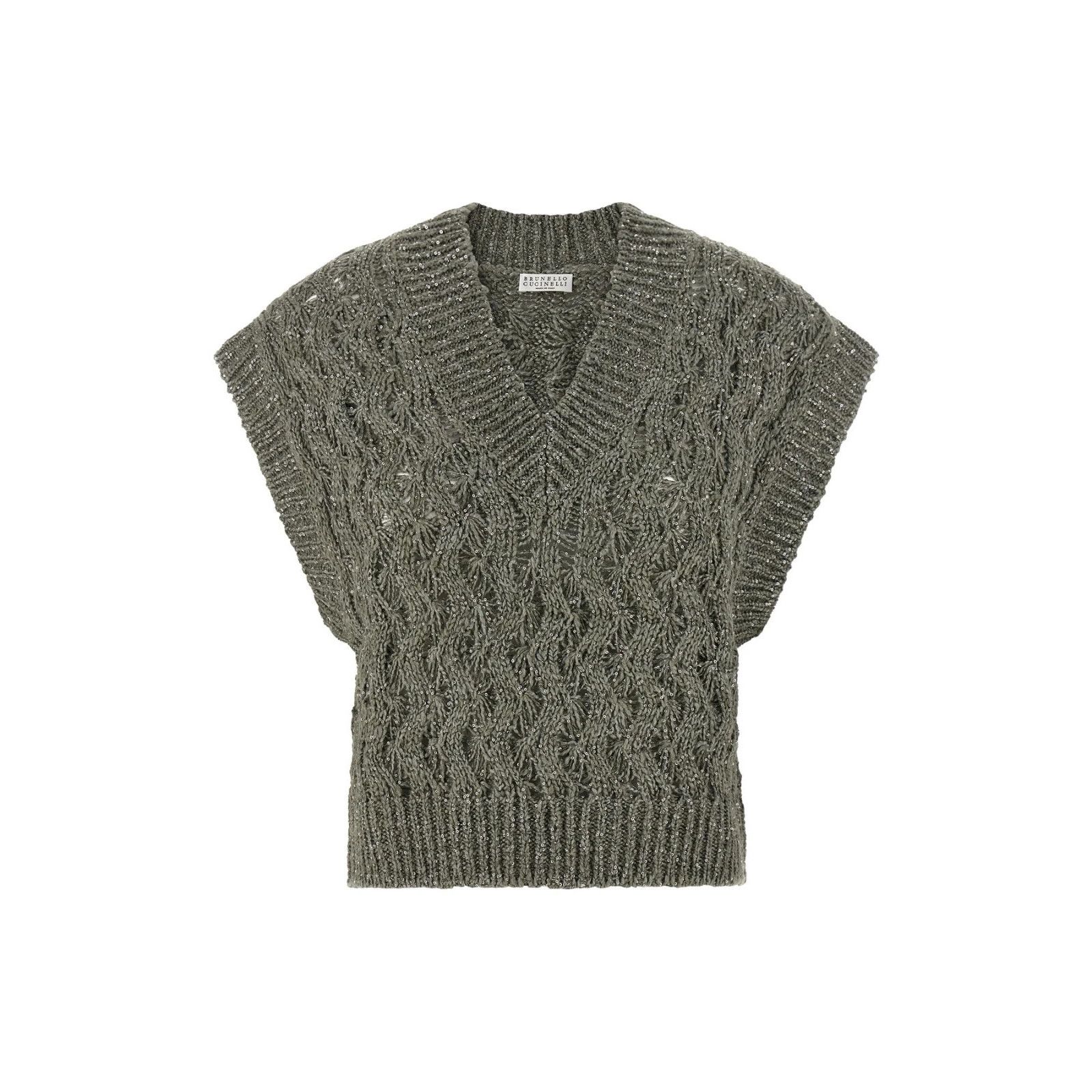 BRUNELLO CUCINELLI Green Dazzling Cable Sweater New (Women's