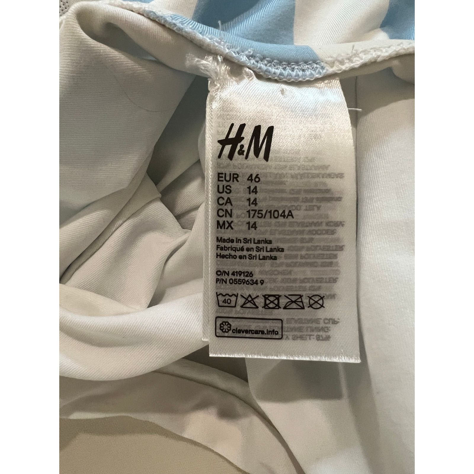 H&M one piece swimsuit swimwear Light blue/White striped padded Size XL / US 12-14 / IT 48-50 - 16 Thumbnail