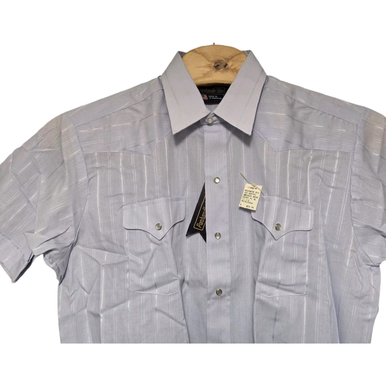 Vintage Panhandle Slim Western Shirt Pearl Snap Short Sleeve Blue Men's Size 17 1/2 NWT Size US XL / EU 56 / 4 - 2 Thumbnail