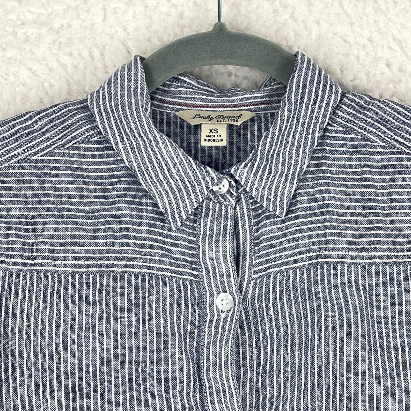 Lucky Brand Lucky Brand Womens XS Blue Stripe Linen Blend Button-Up Shirt Casual Shirt XS Regular Women Blue Striped Button-Up Bohemian Linen Blend Casual Size XS / US 0-2 / IT 36-38 - 3 Thumbnail