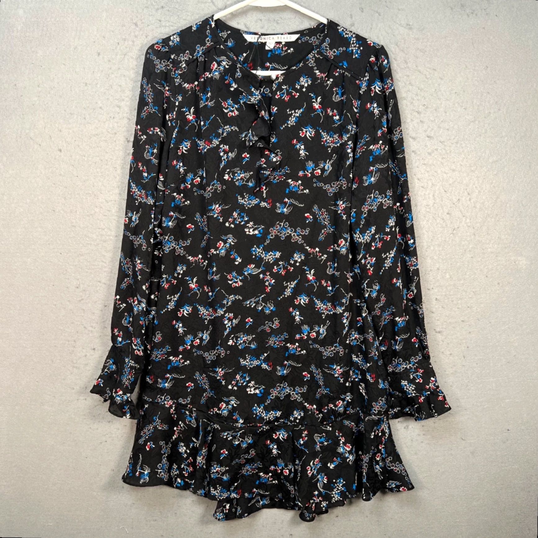 Veronica Beard VERONICA BEARD Dress Womens Size 6 Black Floral Silk Ruffle Hem Long Sleeve A-Line Event 90s? Flower Womens Size M / US 6-8 / IT 42-44 - 2 Thumbnail